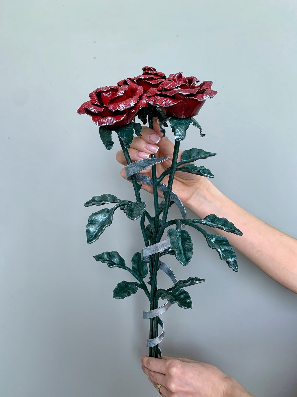 Set of three metal roses. Flowers bouquet. Iron bouquet. Gift Etsy