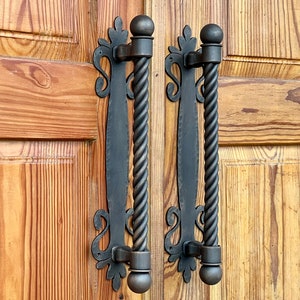 18” Massive iron door handle. Rustic door decor. Farmhouse door hardware. Wrought iron door handle.