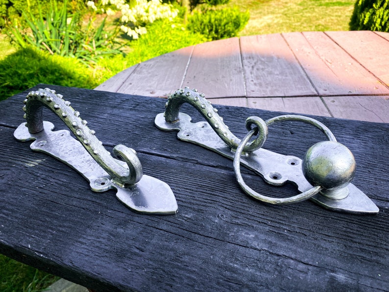 Wrought Iron Octopus Door Handle. Kraken door pull. Barn door pull. Tentacle door handles. image 3