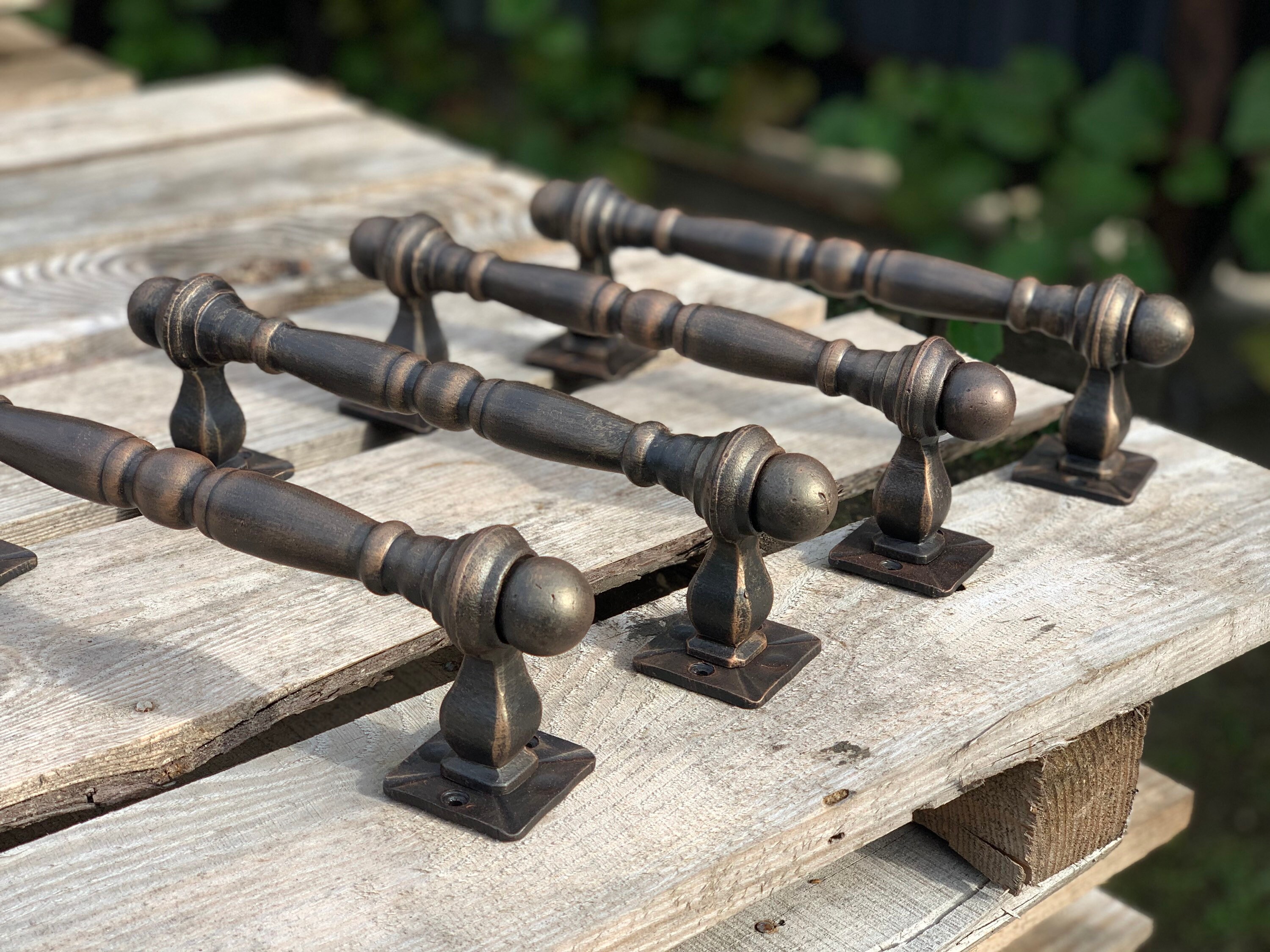 Set of four wrought iron door pulls. Massive iron door handle. Etsy