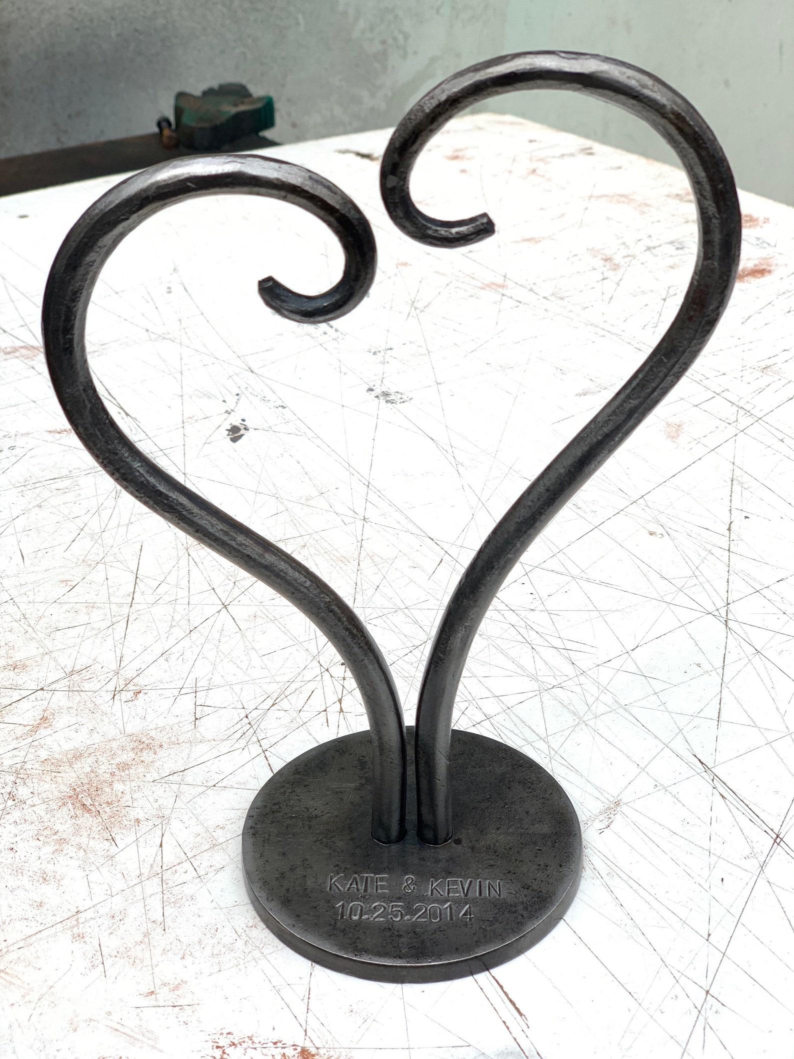 Engraved Metal heart. Anniversary gift. Iron anniversary gift. Etsy