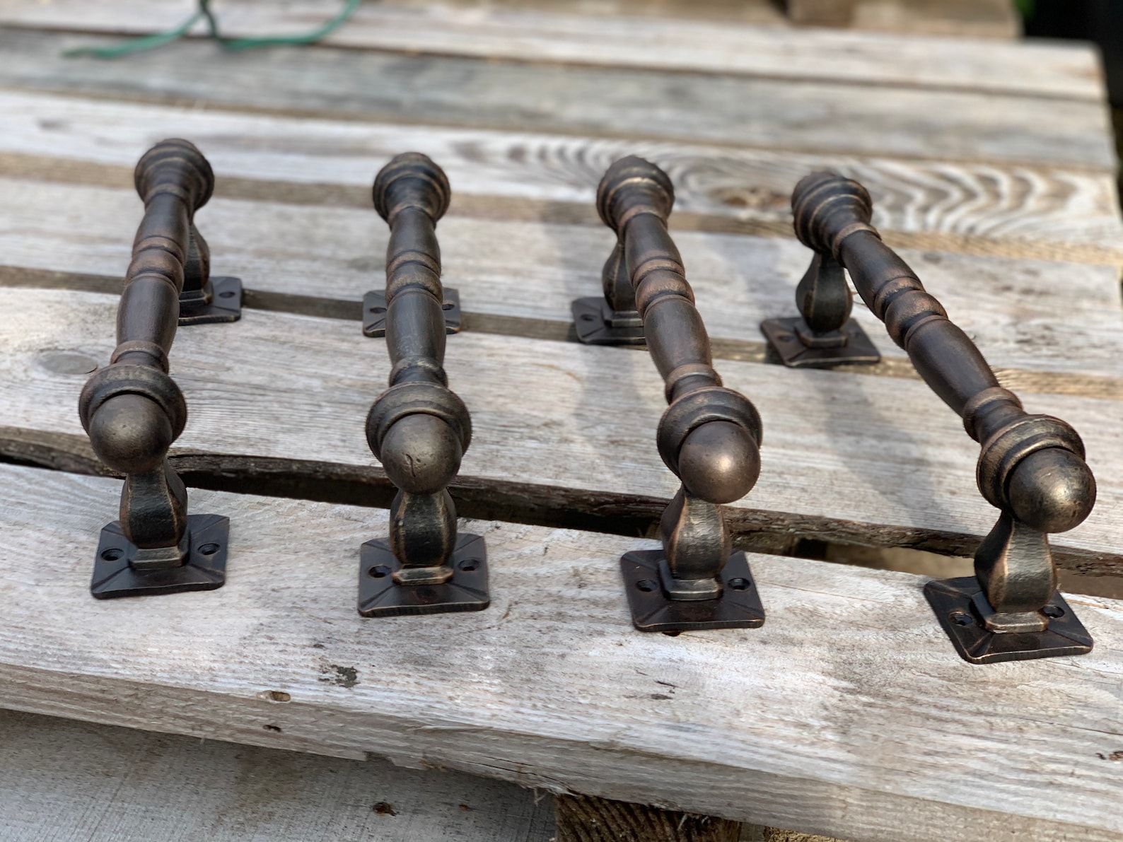 Set of four wrought iron door pulls. Massive iron door handle. Etsy
