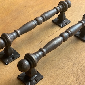 Set of two wrought iron door pulls. Massive iron door handle. Barn door pulls. Rustic door hardware. Door handle. Door accessories.