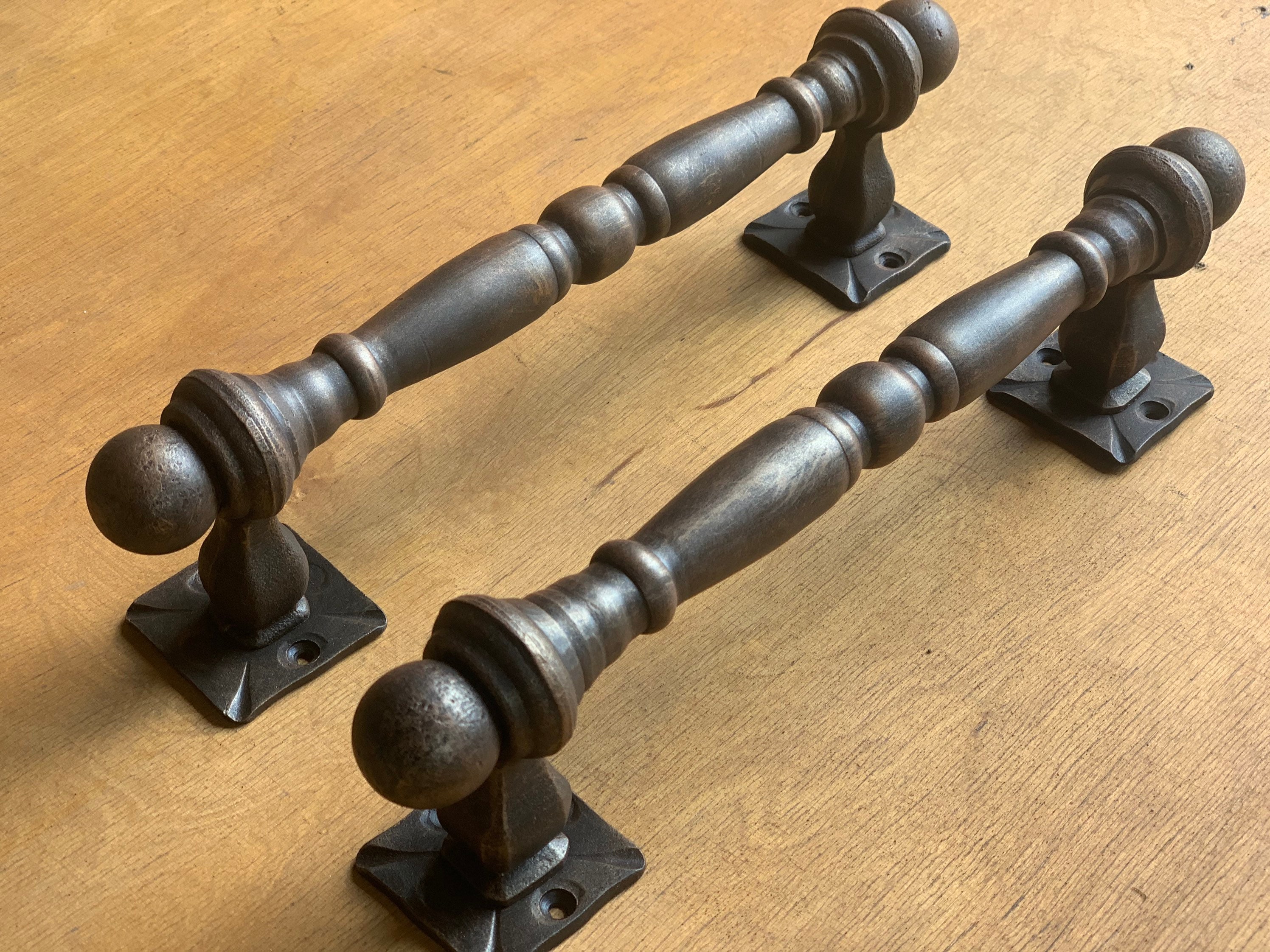 Set of two wrought iron door pulls. Massive iron door handle. Etsy