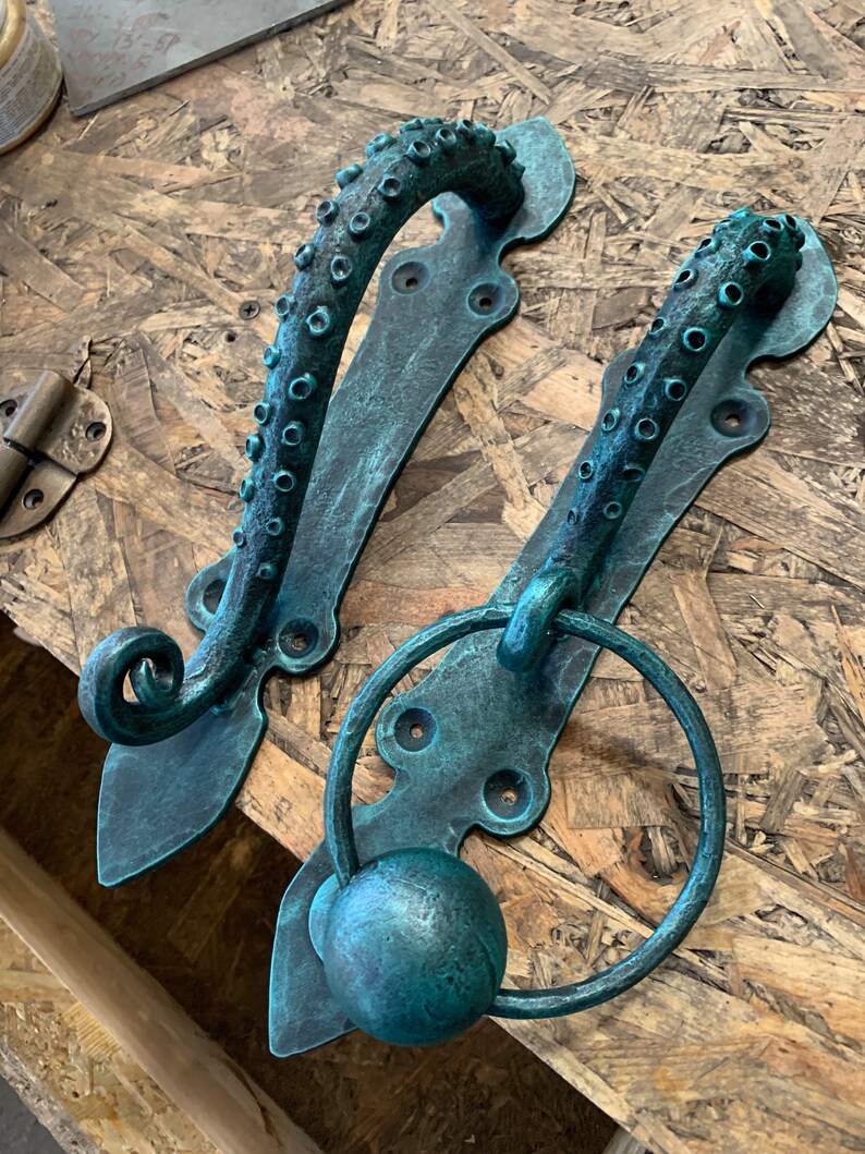 Wrought Iron Octopus Door Handle. Kraken door pull. Barn door pull. Tentacle door handles. image 10