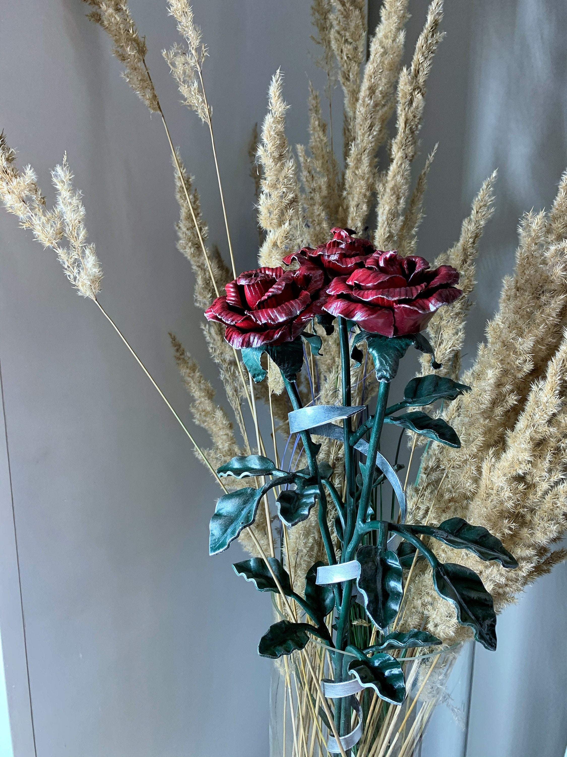 Set of three metal roses. Flowers bouquet. Iron bouquet. Gift Etsy