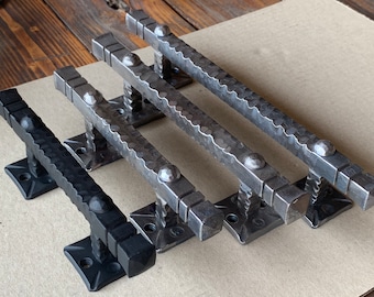8 - 12” Hand forged modern industrial drawer knobs. Iron door handle. Door pull. Door hardware