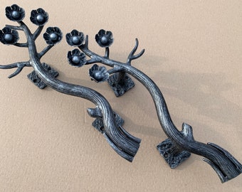 Sakura door handle. Massive iron door pull. Door hardware.