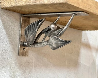 Hand forged metal shelf bracket. Shelves storage. Tree branch shelf brackets