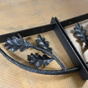 Set of two! Oak design Hand forged metal shelf bracketS. Shelves storage.