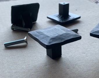 Hand Forged Hammered Iron Drawer Cabinet Knob. Square Hammered Knob. Rustic Cabinet and Drawer Knob. 2 inches