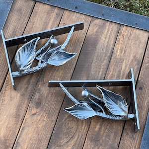 Hand forged metal shelf bracket. Shelves storage. Tree branch shelf bracket