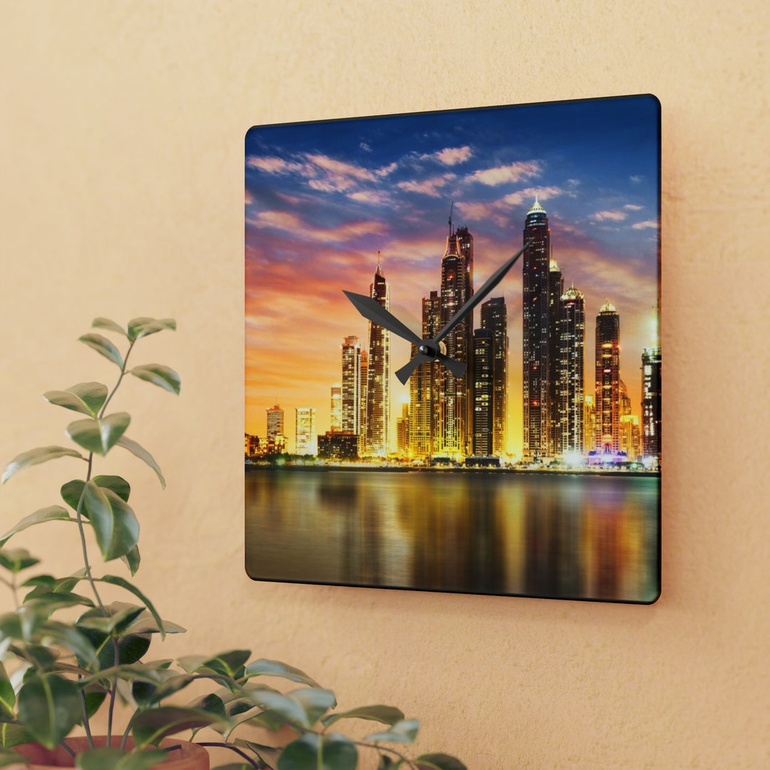 Dubai Clock Dubai Skyline Clock Wall Decor Art Clock Etsy