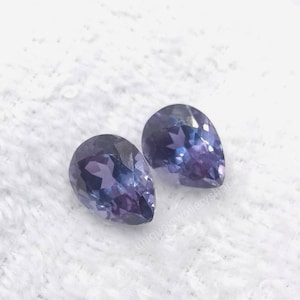 Pear Cut Alexandrite Gemstone Pair: Lab Created Color Change Stone