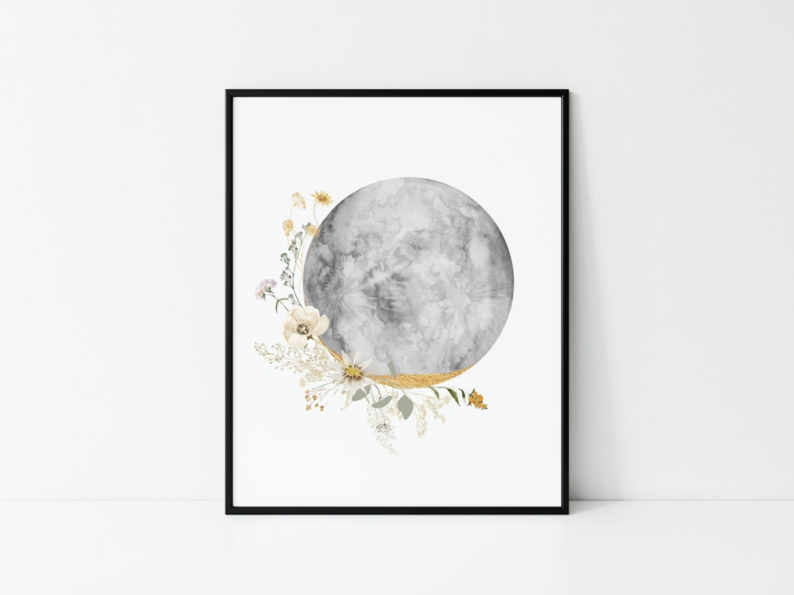 Floral Moon Set of 3 Boho Moon Prints Moon Print Moon Etsy UK