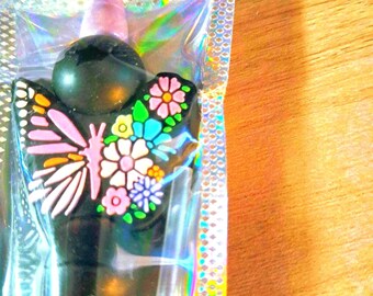 Bolígrafo artesanal con diseño floral de mariposa (incluye recambio)