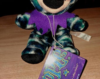 Peluche Ripple Grateful Dead Beanie Bear de 18 cm (7 pulgadas) Azul líquido, morado, azul y negro. Vintage, nuevo con etiquetas.