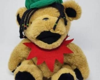 Oso rasta articulado vintage de Steven Smith de Grateful Dead, con collar rojo, de 30 cm (12 pulgadas), año 1990.