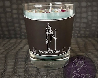 Isis Candle -Turquoise Scented Candle, Egyptian Goddess, Egypt, Lotus, Altar, Ritual Candle, Sacrifice, Lilac, Witchcraft, Magic