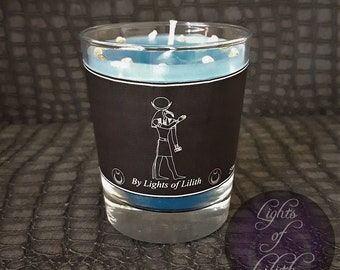 Thoth Candle - Blue Scented Candle, Egyptian God, Egypt, Lime, Altar, Ritual Candle, Sacrifice, Green Tea, Witchcraft, Magic