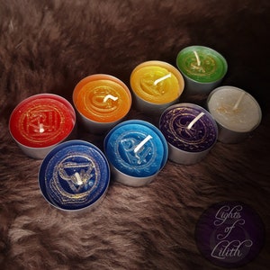 Chakra Candles - Tealight Set, Chakras, Handmade Candles, Spells Candles, Spiritual, Ritual, Tea Candles