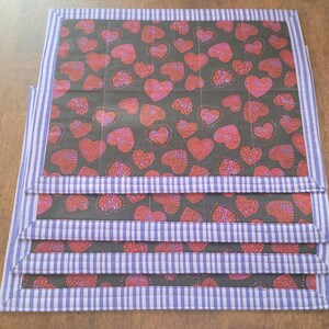 Valentine&#39;s Day Placemats Handmade- Purple Stripes and Hearts