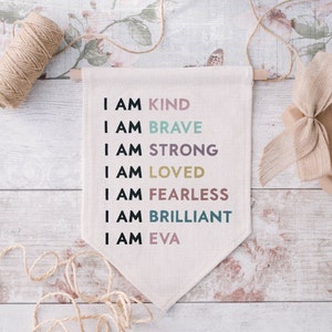 Children's Affirmations Wall Hanging, Personalised 'I Am Loved' Kids Affirmations, Kids Wall Art