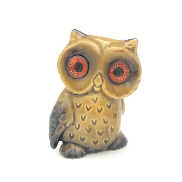 Roselane Owl Figurine with Plastic Eyes California Art Pottery Bird Knickknack Shelf Decor Hagen Renaker Marketed in Mid 1960's