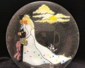 Peggy Karr Fused Art Glass Bride and Groom Wedding Plate