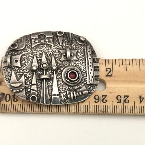 Studio Made Gothic Modernist Raised Design Style Brooch Pendant Combination Sterling Silver and Glass shops Accent Hand Made in Israel