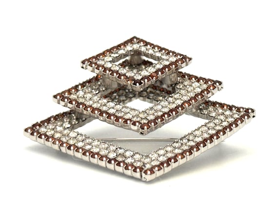 Kramer Three-Tier Rhinestone Brooch Ruby Red Mult… - image 2