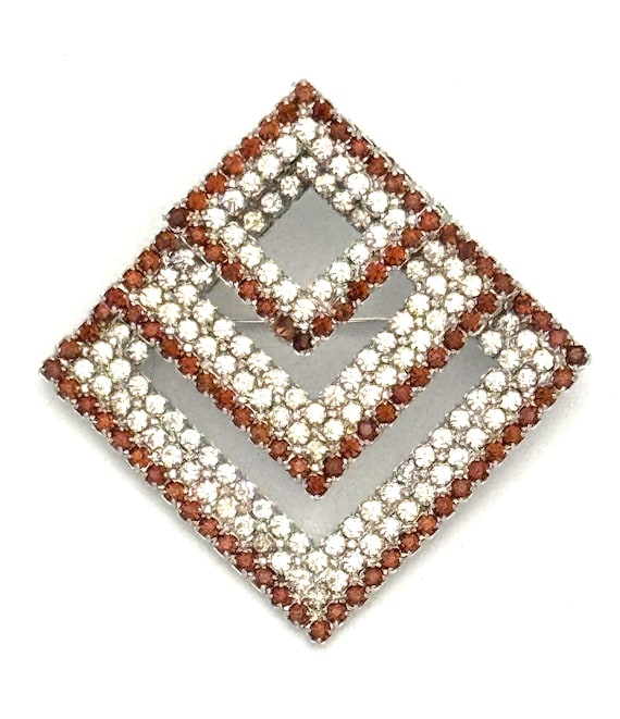 Kramer Three-Tier Rhinestone Brooch Ruby Red Mult… - image 10