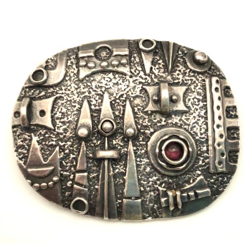 Studio Made Gothic Modernist Raised Design Style Brooch Pendant Combination Sterling Silver and Glass shops Accent Hand Made in Israel