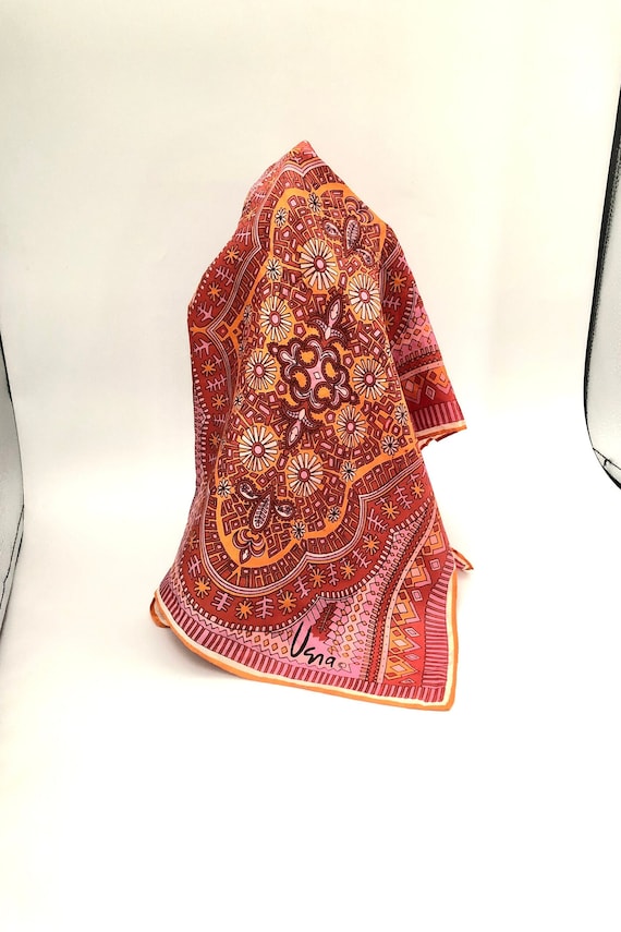 Mod Red, Orange and Shades of Pink Paisley Scarf w
