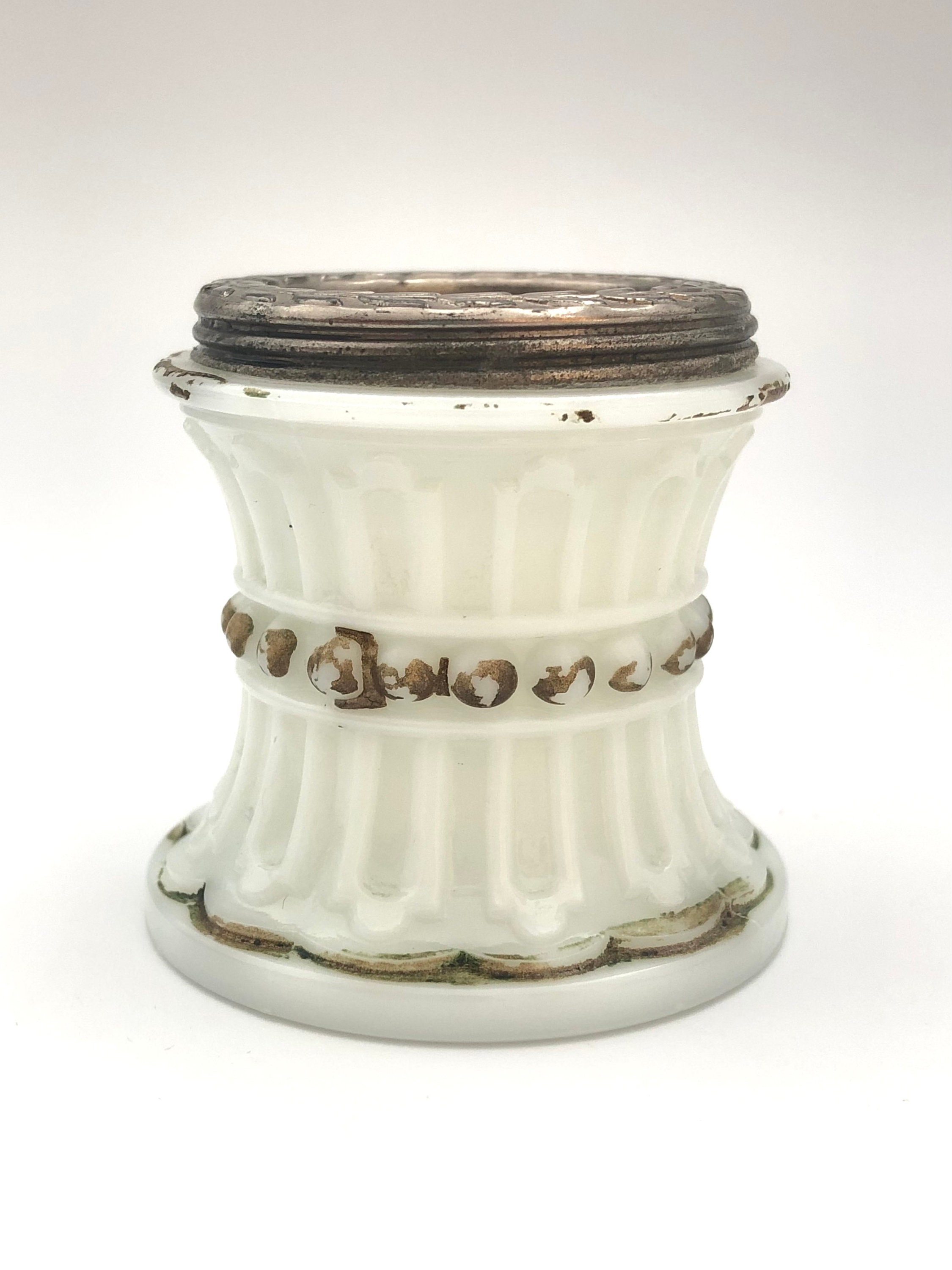 Vintage RARE Milk-glass Belt Vintage Milk Glass Toothpick Holder: Gold Painted Beaded  main image 2