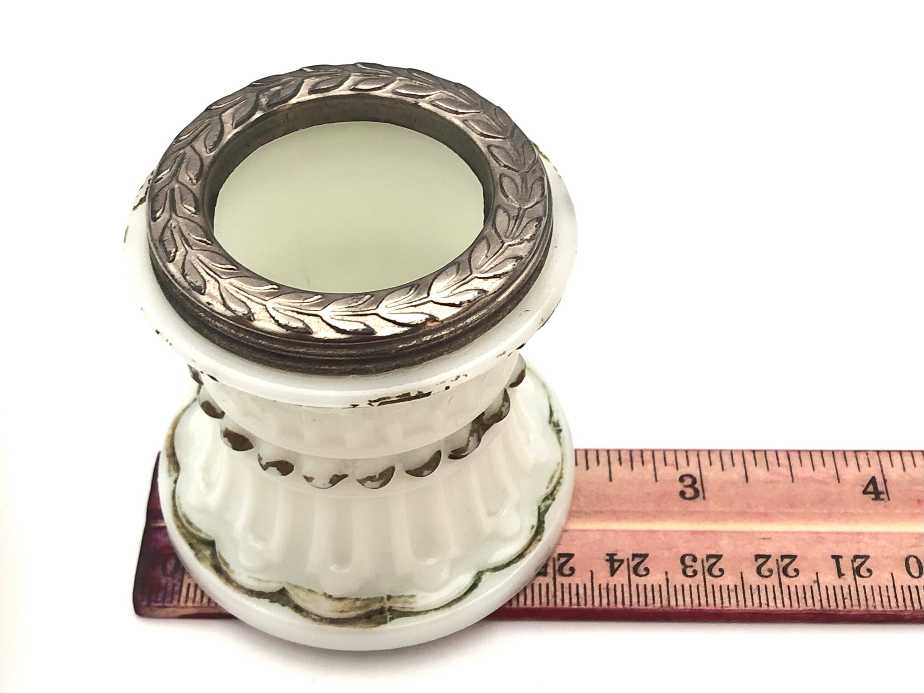 Vintage Milk Glass Toothpick Holder: Gold Painted Beaded  display picture 3