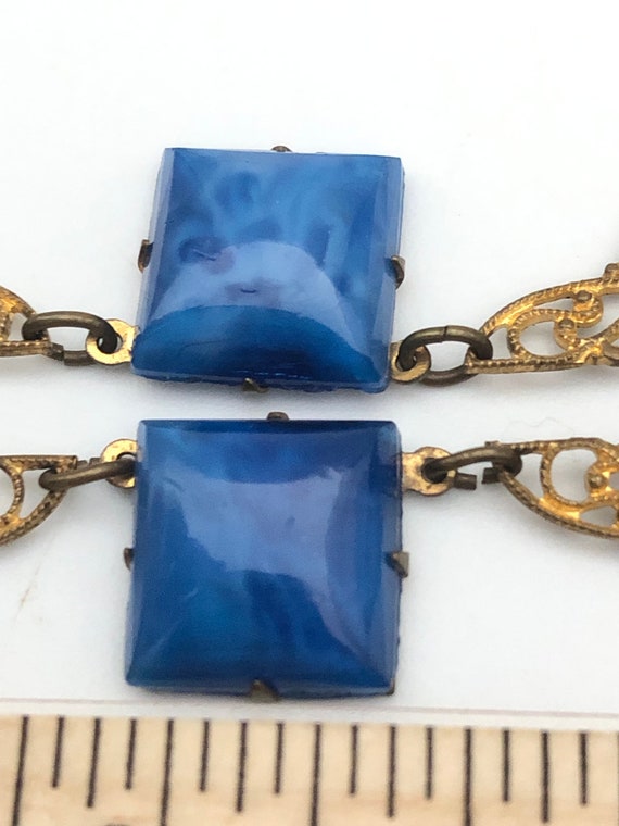 Antique Art Deco Marbled Blue Lapis Glass on Gilt… - image 8