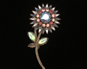 Fabulous Florenza Fanciful Flower Brooch Multi Colored Stones Large Statement Pin