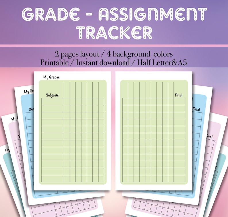 Printable Grade Tracker Student Assignment Tracker Editable Etsy