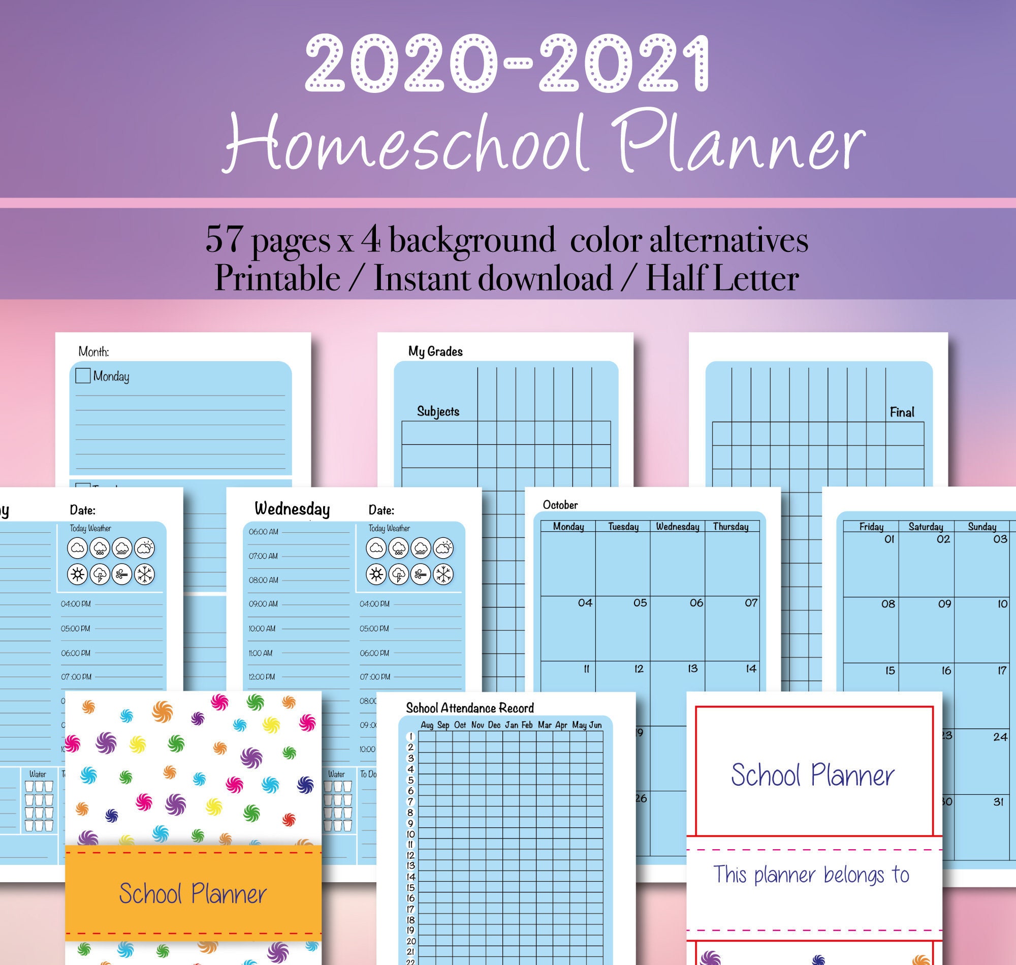 Printable school planner homeschool planner digital student etsy