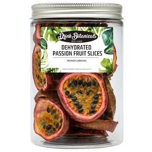 Drink Botanicals Ireland torkade passionsfruktskivor. 100 % naturliga 17 skivor för cocktails, mocktails och kakor. 30 gram, 1,058 oz burk
