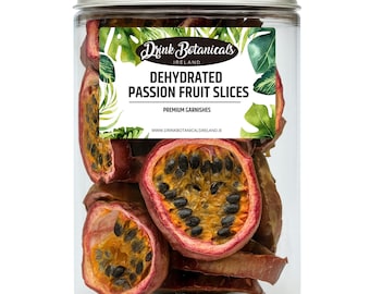 Drink Botanicals Ireland Gedehydrateerde schijfjes gedroogde passievrucht. 100% natuurlijk, 17 sneetjes voor cocktails, mocktailtaarten. 40 gram, pot van 1,587 oz