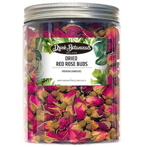Edible Dried Red Rose Buds | 100% Natural | Dry Rose For Soap Making & Tea, Cocktail Garnishes Flowers, Decorations, Confetti | 140 Grams