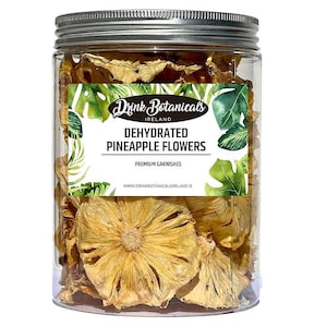 Dehydrated Dried Pineapple Flower Rings. 100% Natural Dried Pineapples. 25+ Slices, 100 Grams, 3.5 Oz PET Jar | Drink Botanicals Ireland