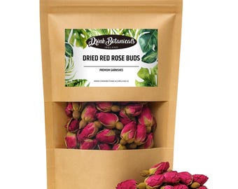 Capullos de rosa roja secos comestibles de Drink Botanicals Ireland. Rosa seca para la elaboración de jabones, té, guarniciones para cócteles, decoraciones y confeti. 40 gramos.