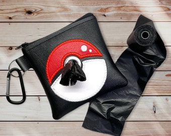 Poke Ball Dog Poop Bag Dispenser. Humorous & Functional Poo Bag Holder. Embroidered Vinyl Zipper Bag. Makes A Great Gift For A Dog Owner.