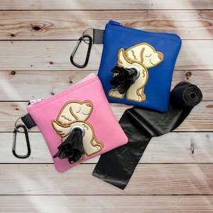 Yellow Labrador/Labradoodle Dog Poop Bag Dispenser. Humorous, Functional Poo Bag Holder. Embroidered Vinyl Zipper Bag. Great Dog Owner Gift.