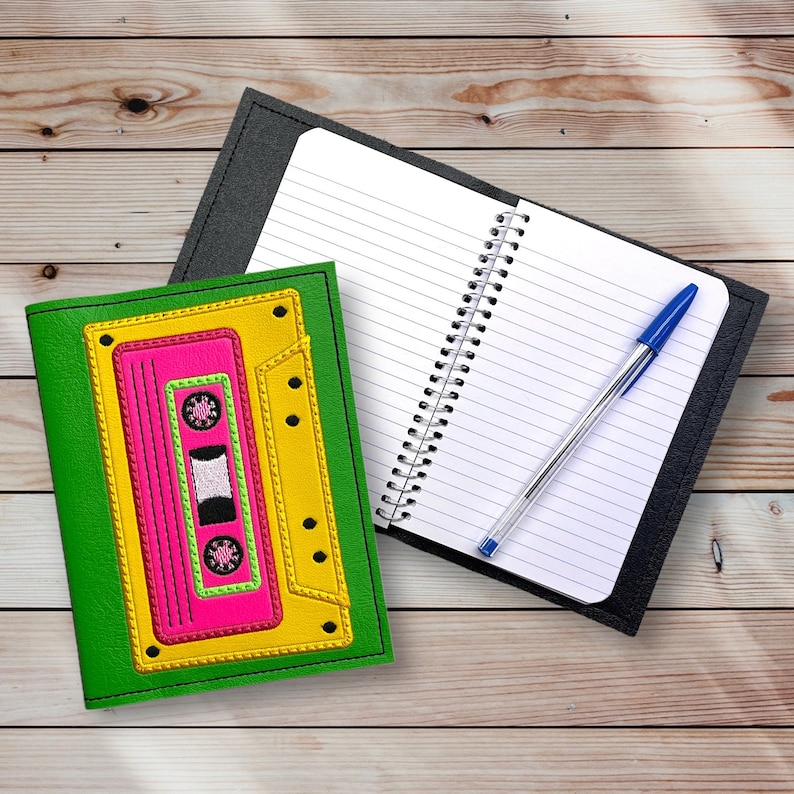 Record Notebook Cover Retro 80's Style Cassette Tape Notebook Cover. Green Embroidered Vinyl ...