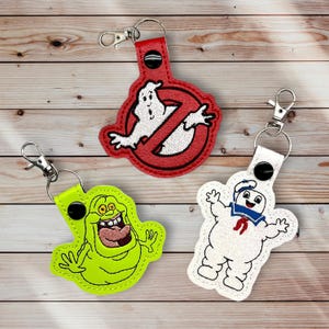 Embroidered Vinyl Ghostbusters Keychain, Key Ring, Key Fob, Bag Tag. Choose: Slimer, Stay Puft, or Ghostbusters. Great Gift or Party Favor.