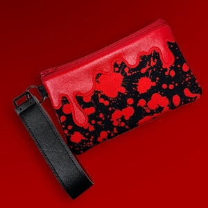 The Drip - Bolsa con cremallera, bolsa para cosméticos, estuche para lápices con motivos de la escena del crimen - Salpicaduras de sangre sobre fondo negro